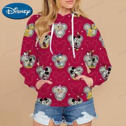 Disney Hoodie Fashion Disney Minnie Mickey Mouse Cartoon Sweatshirt Pullover Cute Harajuku Unisex Women's Sweatshirt Pocket Top