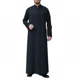 Muslim Robe Men Jubba Thobe Saudi Arabia Kaftan Homme Musulman Abaya Loose Casual Islamic Clothing Solid Color Fashion Dress Eid