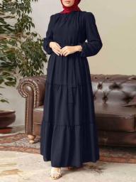 ZANZEA Fashion Vintage Loose Sundress Solid Color Elegant Muslim Dress Abaya Kaftan O-Neck Ruffles Hem Maxi Robe Eid Kaftan