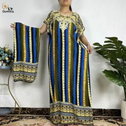 New Fashion African Abayas For Women Dubai Muslim Embroid Crewneck Loose African Dresses For Women Kaftan Marocain Robe Dress