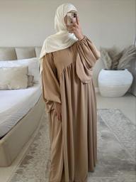 Plain Abaya Muslim Long Dress Women Ramadan Eid Crepe Balloon Sleeve Islamic Jilbab African Dresses Dubai Turkish Modesty Kaftan