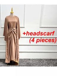 New Spring Muslim Dress Abaya Sets Women 3 Piece Nida Beading A-line Maxi Kimono Jubah Robe Abayas Vestidos Islamic Clothing