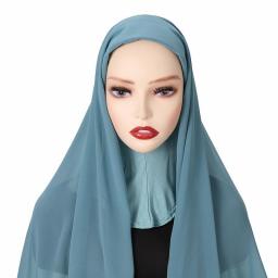 Solid Color Chiffon Hijab With Bonnet Under Scarf New Design Chiffon Hijab Scarf Muslim Women Hijab Caps Ladies Muslim Scarves