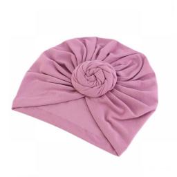 Women Turban Cotton Top Knot Flower Decor Headwrap Muslim Ladies Hair Cover Beanie Head Wear Solid Color India Hat Accessories