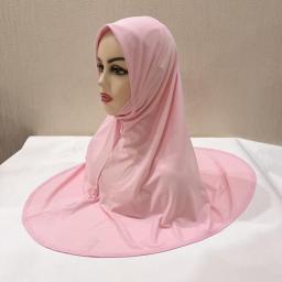H124 Plain Large Size Muslim Hijab With Chin Part Top Quality Amira Pull On Islamic Scarf Hot Sell Headscarf Ramadan Pray Hats