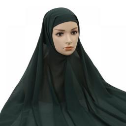Muslim Women Chiffon Hijab With Cap Bonnet Instant Chiffon Hijab Pinles Shawl Head Scarf Under Scarf Caps Cover Headwrap