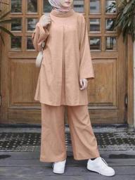 ZANZEA Autumn Women Long Sleeve Blouse  Loose Pants Elegant Muslim Sets Suit Vintage Causal Tracksuit Oversized Isamic Clothing