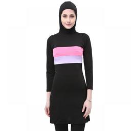 Women Stripe Printed Muslim Swimwear Hijab Muslimah Islamic Plus Size Swimsuit Swim Surf Wear Sport Burkinis 5XL