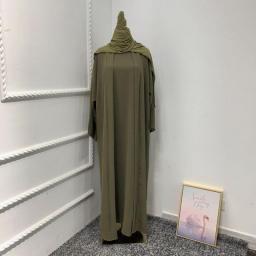 2 Piece Abaya Slip Sleeveless Hijab Dress Matching Muslim Sets Plain Open Abayas For Women Dubai Turkey African Islamic Clothing