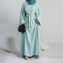 2 Piece Abaya Kimono Matching Muslim Set Ramadan Abayas For Women Dubai Turkey Inner Hijab Dress African Islam Clothing Jilbab