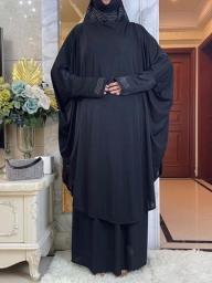 New Eid Hooded Muslim Women Hijabs Dress Prayer Garment  Ramadan Bat Sleeve Clothes Two Piece Set Niqab Islam Dubai Modest Robe