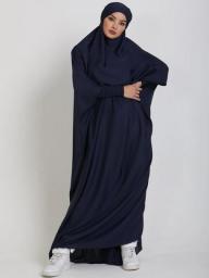 Muslim Women Jilbab One-piece  Prayer Dress Hooded Abaya Smocking Sleeve Islamic Clothing Dubai Saudi Black Robe Turkish Modesty