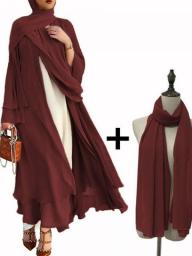 Better Double Layer Abaya Kimono Dubai Kaftan Muslim Cardigan Abayas Dresses Women Casual Robe Femme Caftan Islam Clothes F2664
