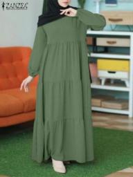 Muslim Fashion Hijab Dress Turkey Dubai Abaya Kaftan Islam Clothing ZANZEA Elegant Sundress Abayas For Women Solid Vestidos 2023