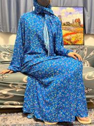 Muslim Rayon Abayas For Women 2023 Ramadan Prayer Dubai Turkey Middle East Femme Robe Floral Loose African Dress Turban Attached
