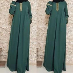Muslim Abayat Ethnic Style Print Abayas For Women Solid Color Loose Casual Robe Femme Musulman For Middle East Arabia