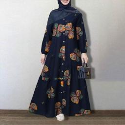 Women Muslim Kaftan 2023 Autumn Elegant Floral Print Long Dress ZANZEA Fashion Retro Ruffle Long Sleeve Dubai Abaya Turkey Hijab