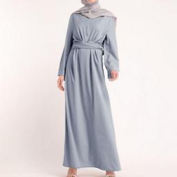 Muslim Fashion Hijab Long Dresses Women With Sashes Solid Color Islam Clothing Abaya African Dresses For Women Musulman Djellaba