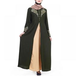 OTEN 2020 Elegant Printed Muslim Women Dresses Abayas Robe Patchwork With Button Party Ladies Dubai Turkish Clothing Female New