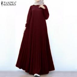 Autumn Dress Elegant Prom Gown Maxi Dress ZANZEA Women Muslim Abaya Dubai Long Sleeve Fashion A Line Robe Femme Islam Clothing