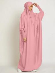 Muslim Women Jilbab One-piece  Prayer Dress Hooded Abaya Smocking Sleeve Islamic Clothing Dubai Saudi Black Robe Turkish Modesty