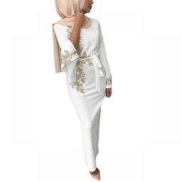 Women Muslim Dubai Abaya Long Sleeve Maxi Dress Floral Lace Beading Hijab Kaftan X4YC