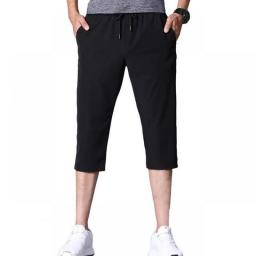 75Percent Hot Sales!!!3/4 Capri Pants Solid Color Stretchy Men Drawstring Pockets Cropped Trousers For Sports