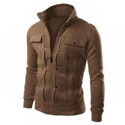 Men's New Jacket Outdoor Sports Cardigan Jacket Men's Casual Plus Velvet Solid Color Winter Jacket
