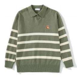 Spring Summer Men Long Sleeve Knitting Shirt Brand Lazy Fox Embroidered Top Quality Men Lapel Stripe Casual Fashion Men Clothing