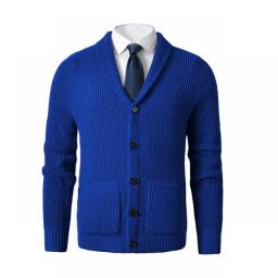 Men's Shawl Collar Cardigan Sweater Slim Fit Cable Knit Button Up Merino Wool Sweater With Pockets