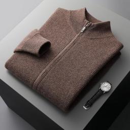 LHZSYY Men's Cashmere Knit Cardigan Middle-Aged Stand-up Collar Zip-up Coat 100PercentPure Wool Autumn Winter Thick Sweater Men Jacket