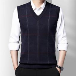 2022 Autumn New Men's Sweater Vest Male Casual V-neck Sleeveless Vest Knitted Sweater