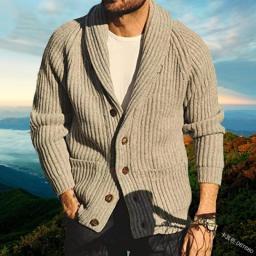 Sweater Long Sleeve Solid Color V Neck Men Cardigan Single Breasted Button Winter Autumn Knitwear Pullover Jackets