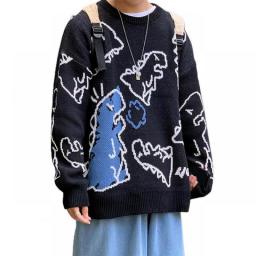 Anti-pilling  Cute Dinosaur Pattern Men Sweater Knitting Men Sweater Long Sleeves   For Home