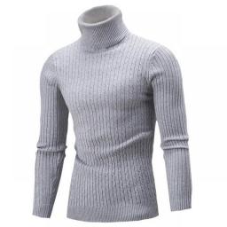 Autumn And Winter New Men's Turtleneck Sweater Solid Color Casual Knitted Sweater Warm Men's Pullover