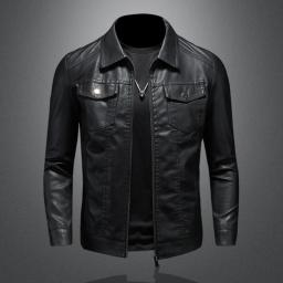 Men's Motorcycle Leather Jacket Large Size Pocket Black Zipper Lapel Slim Fit Male Spring And Autumn High Quality Pu Coat M-5Xl