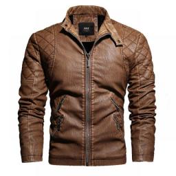 2021 Autumn Winter Mens Leather Jacket Fleece Stand Collar PU Jacket Male Windproof Motorcycle Zipper Jackets Men Coat Clothes