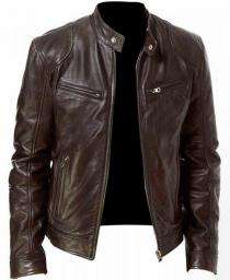 Men Leather Jacket Plus Size Black Brown Mens Stand Collar Coats Leather Biker Jackets  Motorcycle Leather Jacket