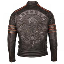 Black Embroidery Skull Motorcycle Leather Jackets 100Percent Natural Cowhide Moto Jacket Biker Leather Coat Winter Warm Clothing M219