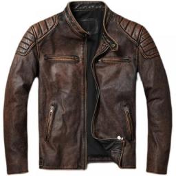 Vintage Yellow Brown Real Cowhide Genuine Leather Jacket Men Motorcycle Coat Mens Biker Clothes Spring Autumn Asian Size 6XL