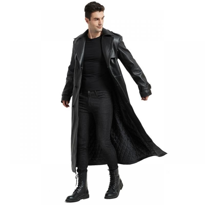 Ultra Long Men Leather Coat Quilted 100% Natural Cowhide Male Leather Trench Winter Euro US Size Sleeve 66-69 Chest 106~130 M464