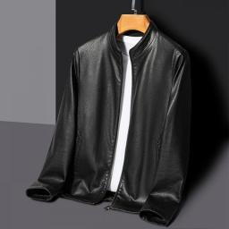 YN-2263 Autumn And Spring Men's Stand Collar Jacket Natural Leather Thin Section Plus Velvet Fashion  Jacket Motorcycle Youth