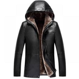 2023 Winter Meth Keep Warm Jacket Coat Mens Clothing Middle Aged Sheep Leather Hoody Collar Fur Long Plush Thick Overcoat M-4XL