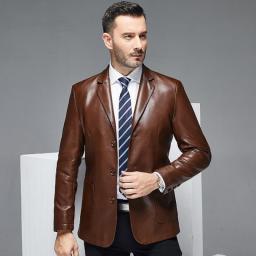 CG-6176  Spring And Autumn New Men's Leather Jacket Thin Plush Lapel High-End Business Casual Slim Suit Jacket