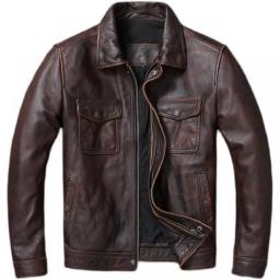 Vintage Brown Red Genuine Leather Jacket Men 100Percent Cowhide Natural Leather Jackets Man Leather Autumn Clothing Coat Cow Jacket