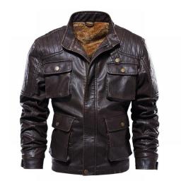 Men Clothing Coat Jacket Real Leather Winter Thick Cashmere Male Jacket Motorcycle Stand Genuine Leather Big Bag 100Percent Quality