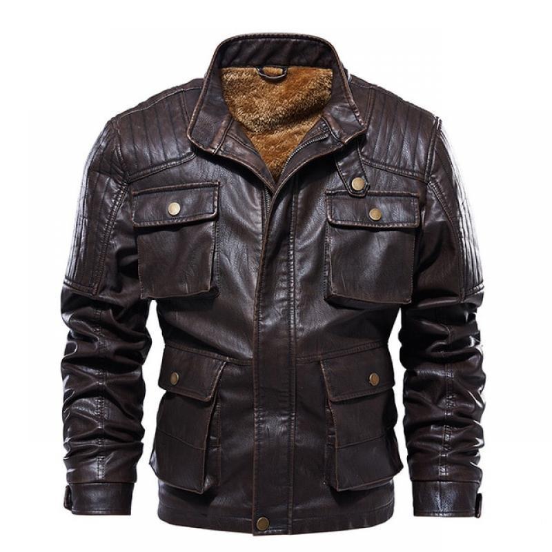 Men Clothing Coat Jacket Real Leather Winter Thick Cashmere Male Jacket Motorcycle Stand Genuine Leather Big Bag 100% Quality