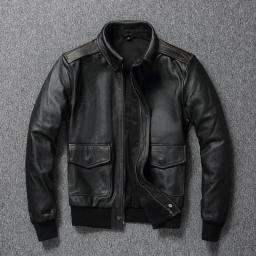 Free Shipping.Classic Air Force A2 Style Men Genuine Leather Jacket.father's Cowhide Coat.black Plus Size  Casual Leather Cloth.