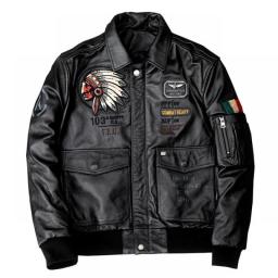 New Indian Embroidery Flying Suit Natural Genuine Leather Coat Men's Cowhide Leather Motorcycle Jackets Slim Fashion Clothing