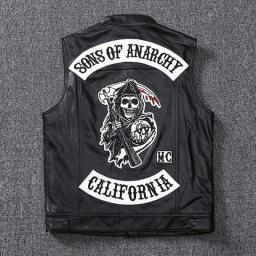 Fashion 100Percent Cowskin Sons Of Anarchy Leather Rock Punk Vest Cosplay Costume Black Color Motorcycle Biker Sleeveless Jacket